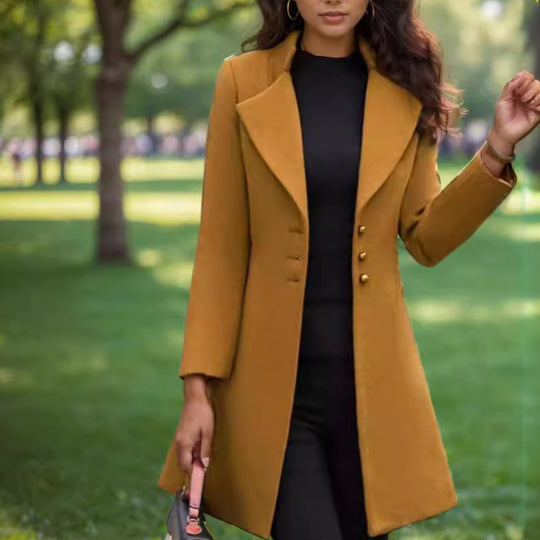 Damen eleganter und taillierter Trenchcoat mit strukturiertem Gewebe Heidi-Mode