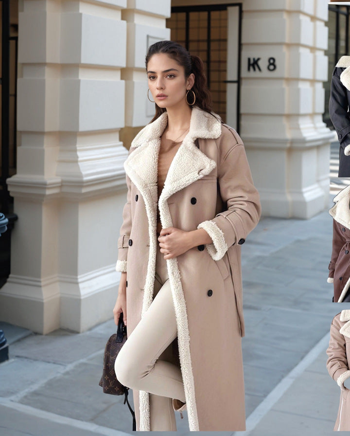 Damen eleganter Langmantel mit Teddy-Futter Heidi-Mode
