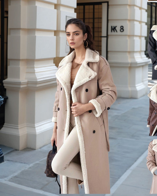 Damen eleganter Langmantel mit Teddy-Futter Heidi-Mode