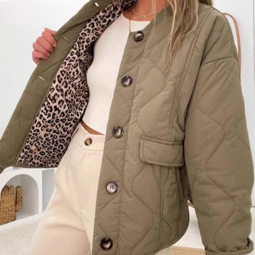 Damen gesteppte Jacke mit Tiermuster-Bündchen Heidi-Mode