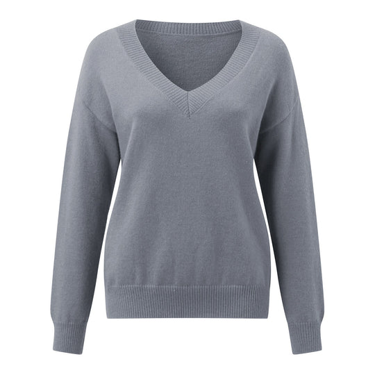 Damen V-Ausschnitt Strickpullover in feiner Wollqualität Heidi-Mode