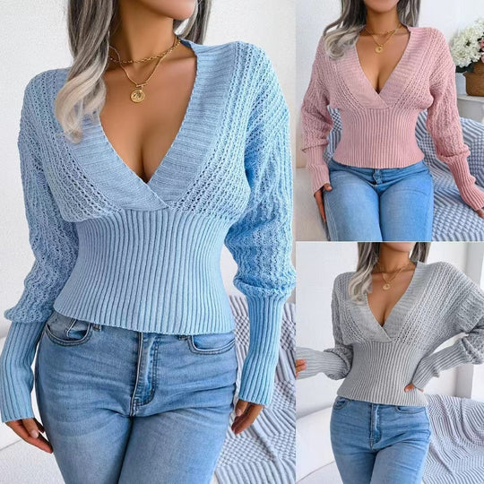 Damen Strickpullover mit V-Ausschnitt und feiner Maschenstruktur Heidi-Mode