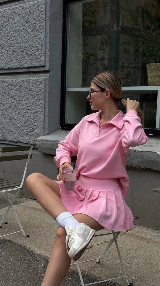 Damen Sportlicher Poloshirt mit Plissee-Rock Heidi-Mode