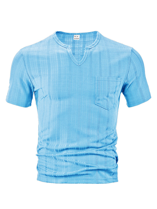 Herren Kurzarm T-Shirt mit V-Ausschnitt und Brusttasche Heidi-Mode