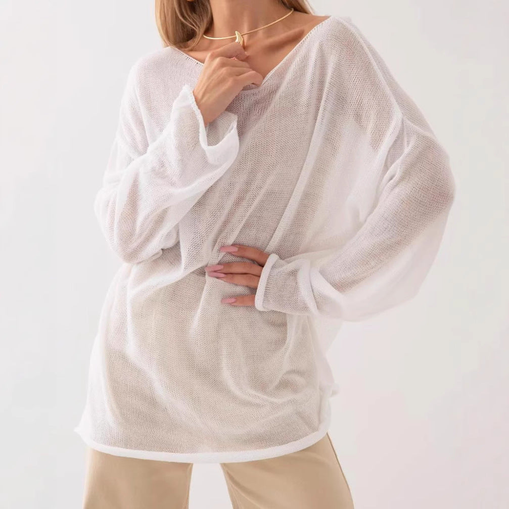 Damen luftiger Oversize-Strickpullover mit weitem Schnitt und transparentem Gewebe Heidi-Mode