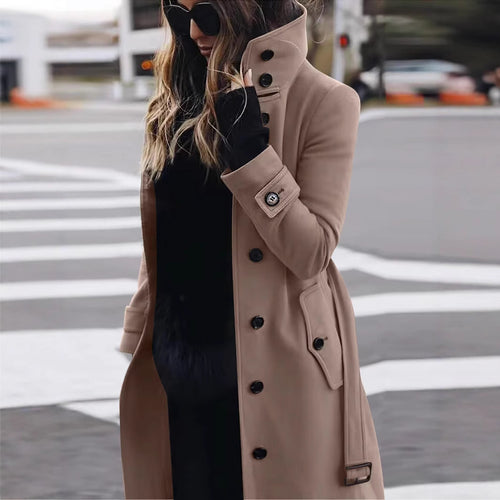 Damen modischer Trenchcoat mit hohem Kragen und eleganten Knopfdetails Heidi-Mode
