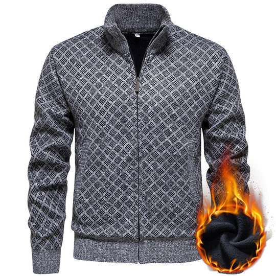 Herren Strickjacke im modernen Rautenmuster mit durchgehendem Reißverschluss Heidi-Mode
