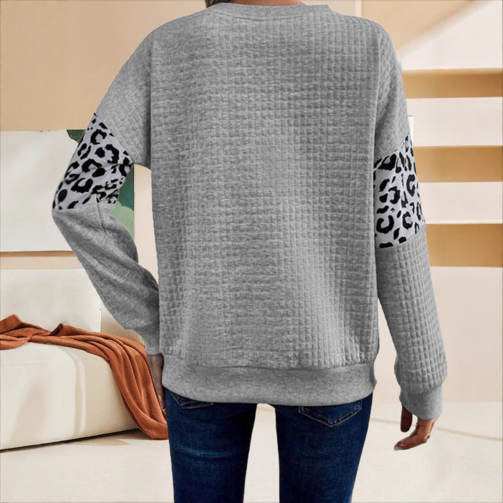 Damen Sweatshirt mit Leopardenmuster und strukturiertem Stoff Heidi-Mode