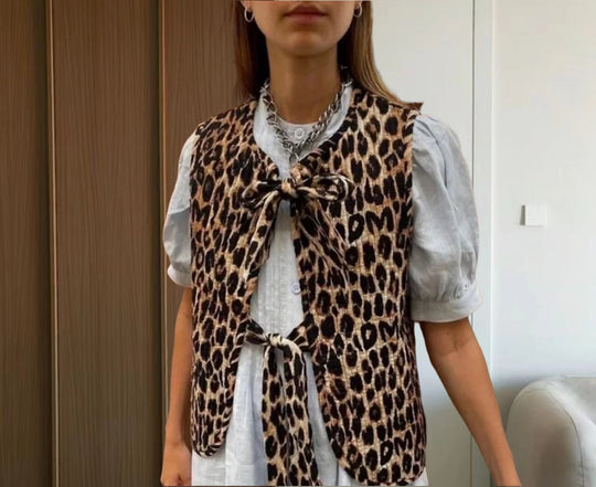 Damen modische Weste mit Schleifen-Design und Leo-Muster Heidi-Mode