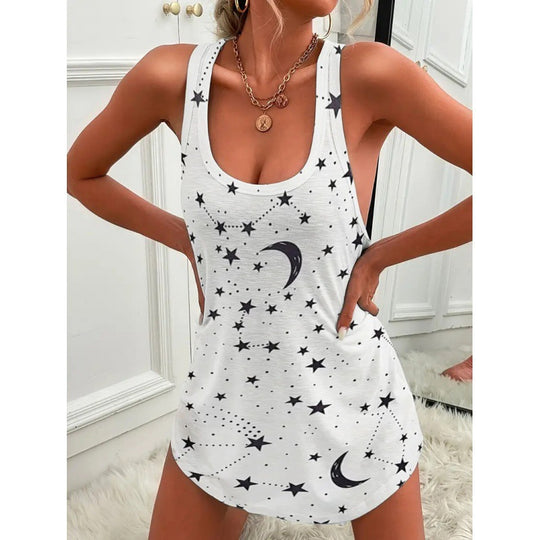 Damen luftiges Trägershirt mit Sternen- und Mondmotiv Heidi-Mode