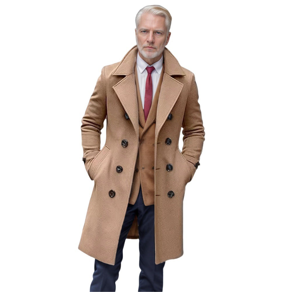 Herren eleganter Wollmantel mit doppelter Knopfreihe und breitem Revers Heidi-Mode
