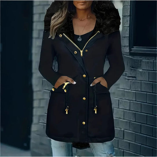 Damen winterliche Parka mit abnehmbarem Pelzkragen Heidi-Mode