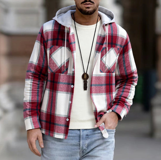 Herren Freizeitjacke mit Kapuze und Karomuster Heidi-Mode