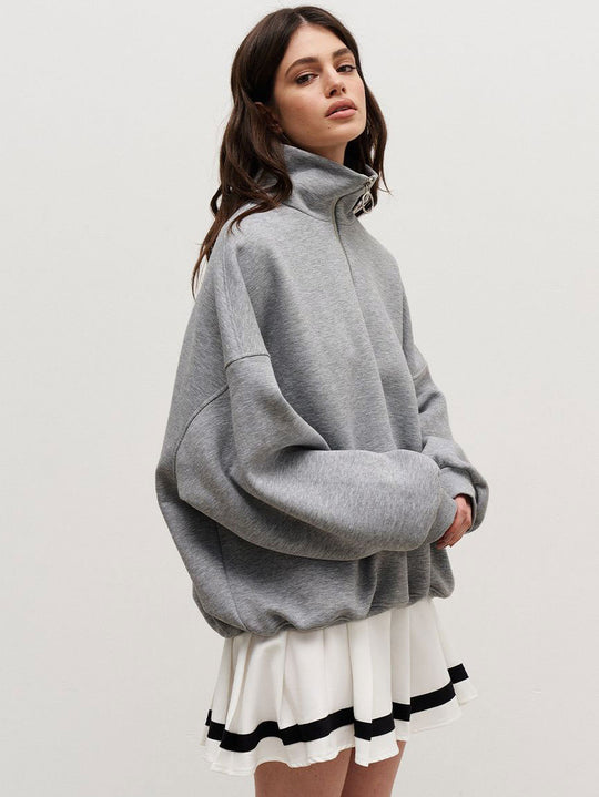 Damen Sweatshirt mit hohem Kragen und Reißverschlussdetail Heidi-Mode