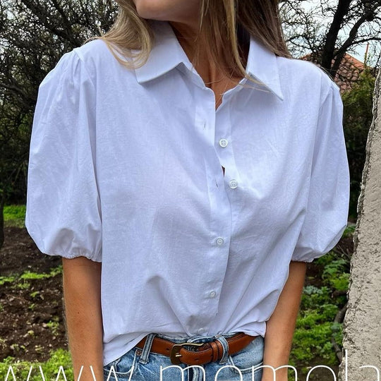 Damen Bluse mit Puffärmeln und klassischem Kragen Heidi-Mode