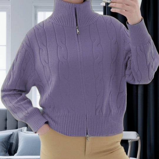 Damen Strickpullover mit hohem Kragen und Reißverschluss Heidi-Mode
