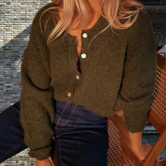 Damen Grobstrickpullover mit Knopfdetails und lässigem Schnitt Heidi-Mode