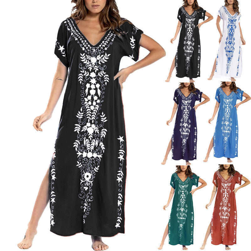 Damen Lange Strandrobe mit kunstvollen Stickdetails Heidi-Mode