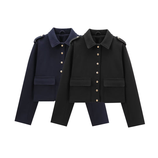 Damen moderne cropped Jacke mit goldenen Druckknöpfen Heidi-Mode