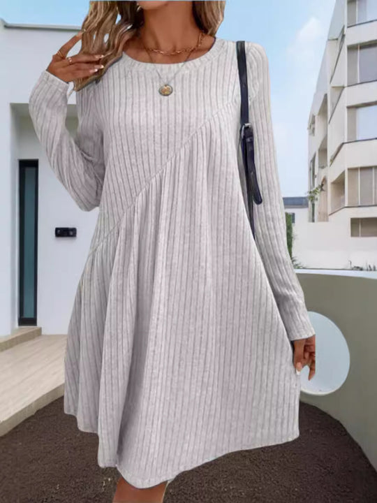 Damen lässiges Ripp-Kleid mit asymmetrischem Design Heidi-Mode