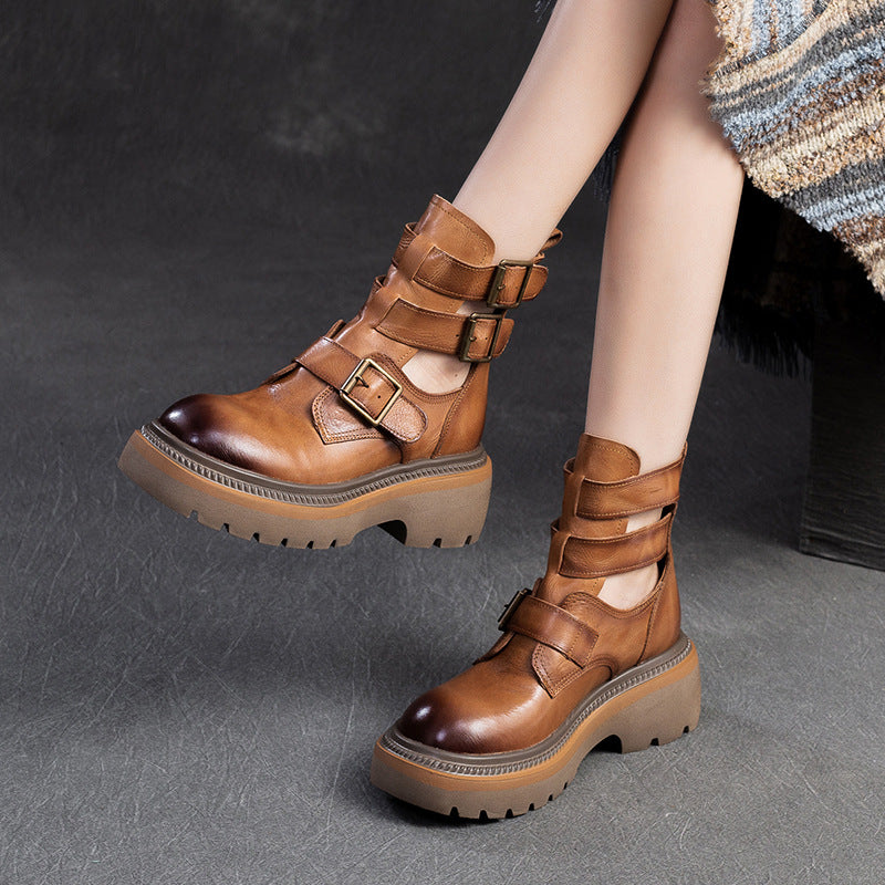 Damen Chunky Biker-Stiefel mit verstellbaren Riemen und robustem Sohlenprofil Heidi-Mode