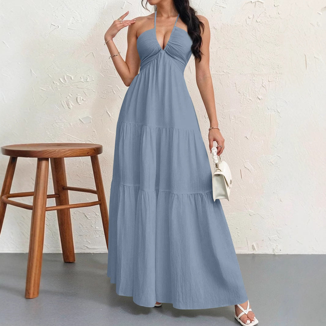 Damen Maxikleid mit fließendem Schnitt und tiefem Ausschnitt Heidi-Mode