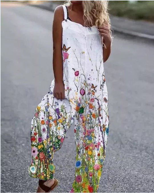 Heidi-Mode | Große Blumenmuster Leichte Stoff Latzhose