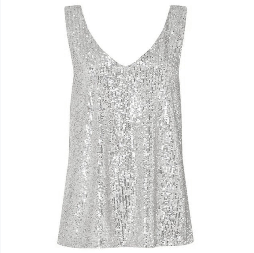 Damen Glitzerndes Oberteil mit V-Ausschnitt und funkelndem Paillettenbesatz Heidi-Mode