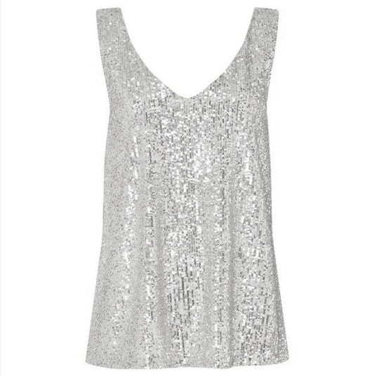 Damen Glitzerndes Oberteil mit V-Ausschnitt und funkelndem Paillettenbesatz Heidi-Mode