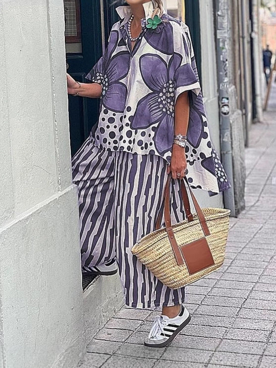 Damen lässige Bluse und Palazzo Hose Set Heidi-Mode