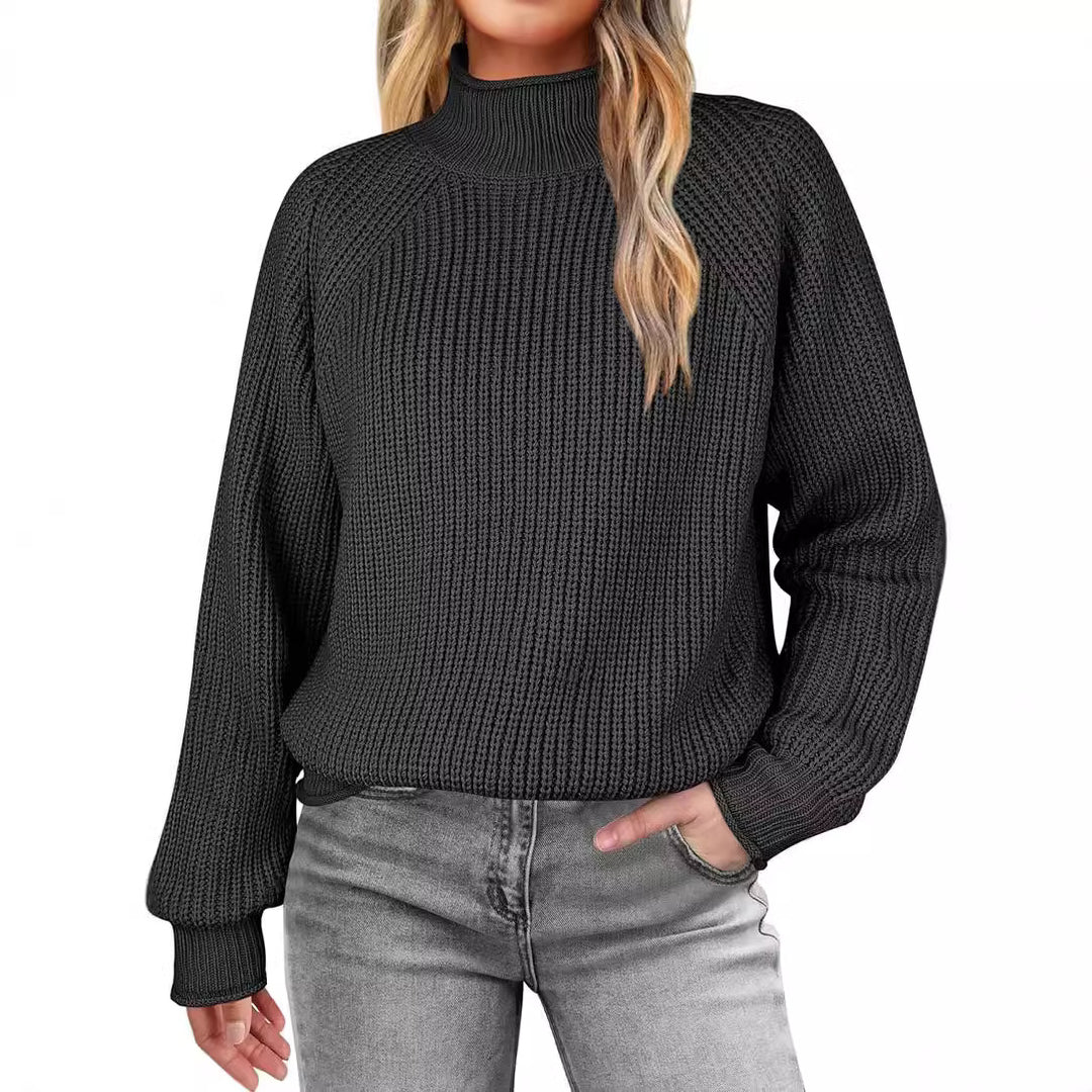 Damen modischer Strickpullover mit hohem Kragen und strukturierter Oberfläche Heidi-Mode