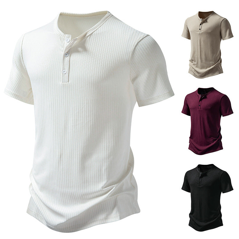 Herren stylisches Kurzarm-Henley-Shirt mit strukturiertem Design und zwei Knopf-Details Heidi-Mode