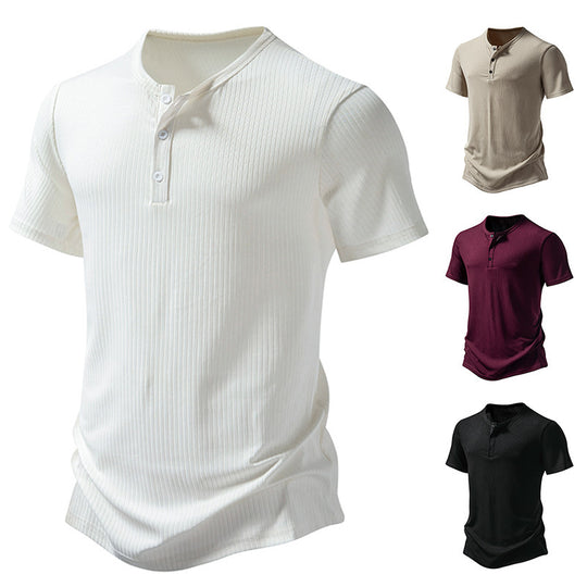Herren stylisches Kurzarm-Henley-Shirt mit strukturiertem Design und zwei Knopf-Details Heidi-Mode