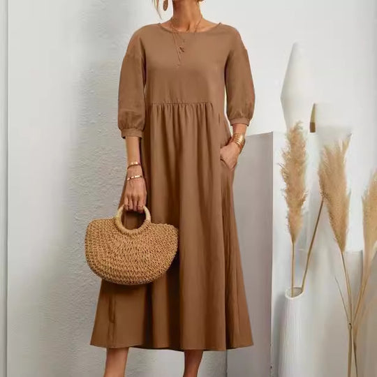 Damen Freizeitmaxikleid mit luftigen Ärmeln und seitlichen Taschen Heidi-Mode