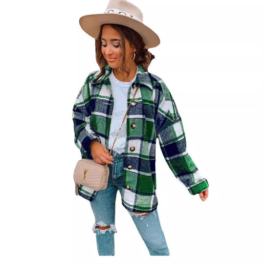 Damen lässige karierte Flanelljacke mit Knopfdetails Heidi-Mode