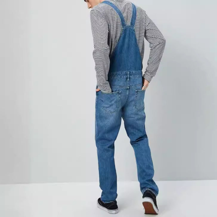Herren Denim Latzhose im Vintage-Stil mit regulierbaren Trägern und praktischen Taschen Heidi-Mode