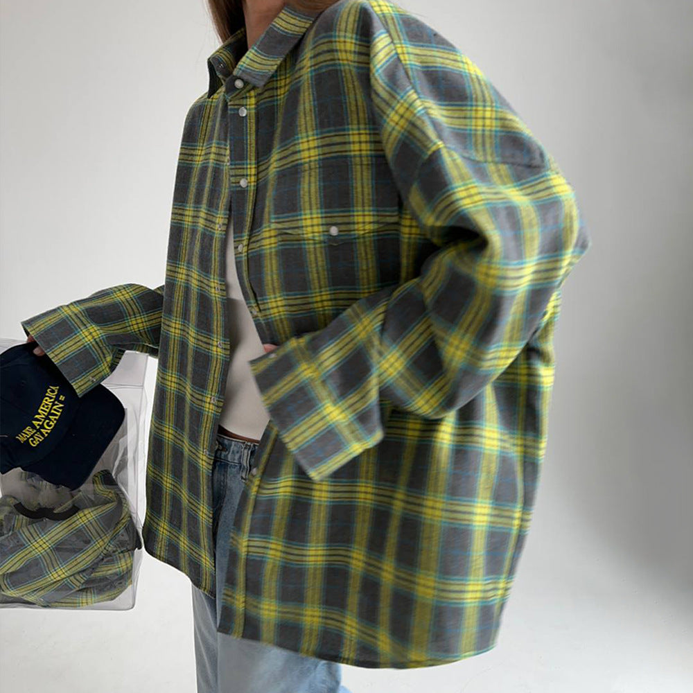 Damen karierte Hemdbluse im lässigen Oversize-Stil Heidi-Mode