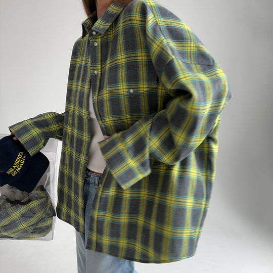 Damen karierte Hemdbluse im lässigen Oversize-Stil Heidi-Mode