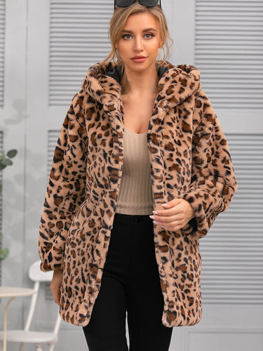Damen kuschelige Oversized-Jacke mit elegantem Leopardenmuster Heidi-Mode