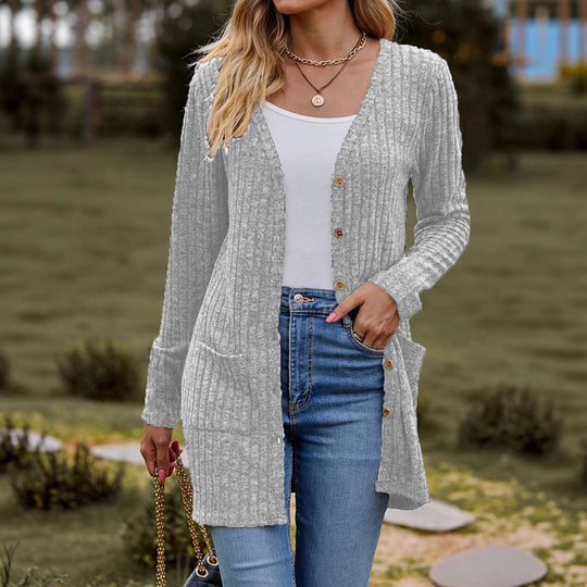Damen kuschelige Strickjacke mit praktischen Taschen und modischem Rippdesign Heidi-Mode