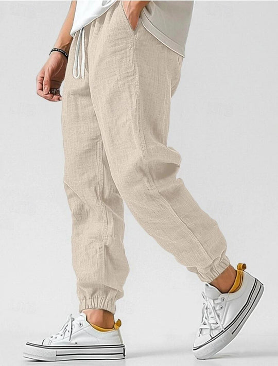 Herren Bequeme Leinenhose mit elastischem Bund und seitlichen Taschen Heidi-Mode