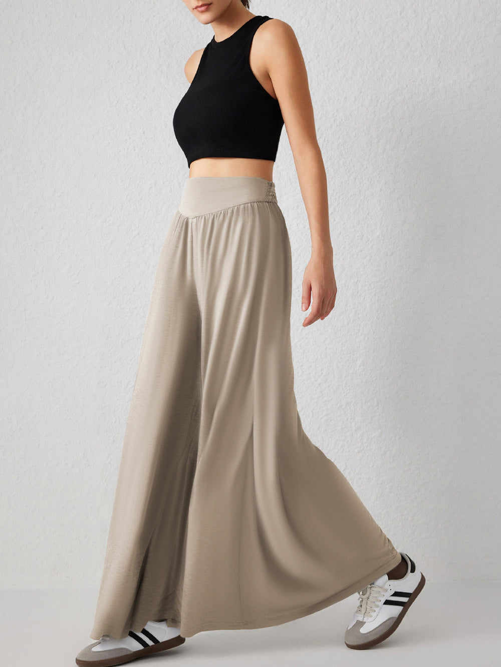 Damen weite Jersey-Hose mit hohem Bund Heidi-Mode