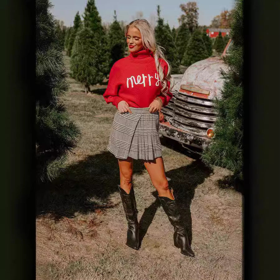 Damen Rollkragenpullover mit lustigem Weihnachtsmotiv Heidi-Mode