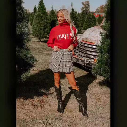 Damen Rollkragenpullover mit lustigem Weihnachtsmotiv Heidi-Mode