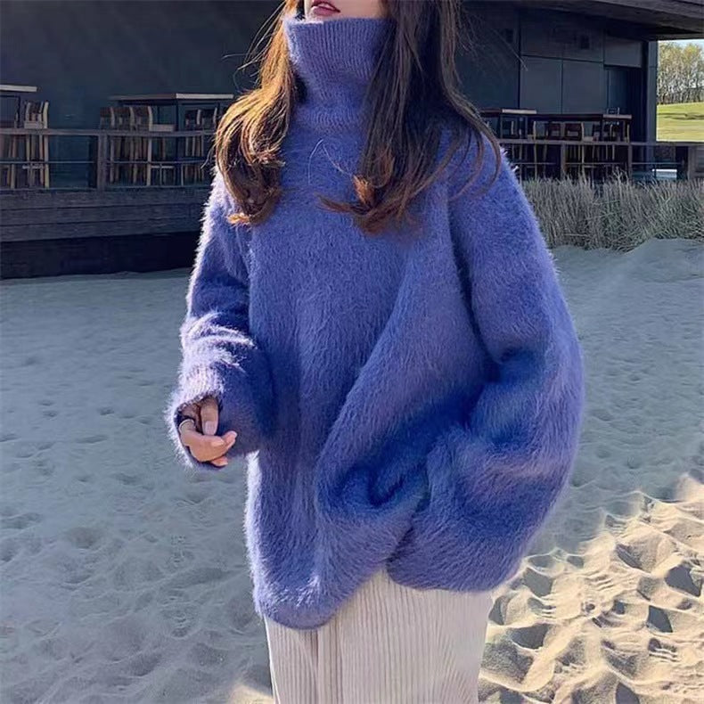 Damen Flauschiger Pullover mit Lockere Passform und Hohem Kragen Heidi-Mode