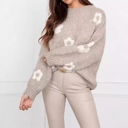 Damen gemütlicher Strickpullover mit floralem Muster Heidi-Mode