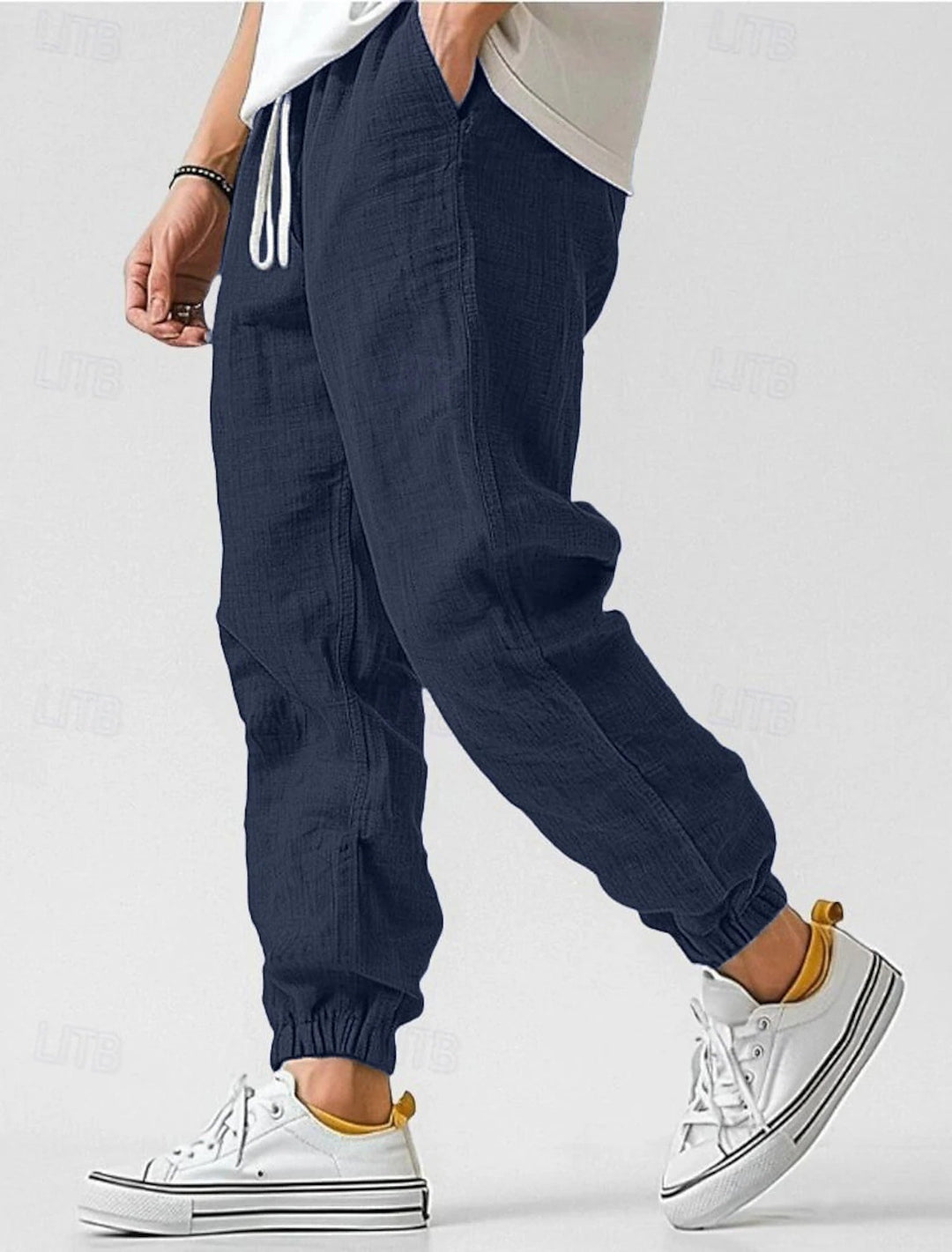 Herren Bequeme Leinenhose mit elastischem Bund und seitlichen Taschen Heidi-Mode