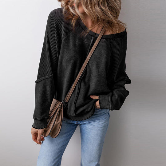 Damen lässiger Pullover mit weitem Ausschnitt Heidi-Mode