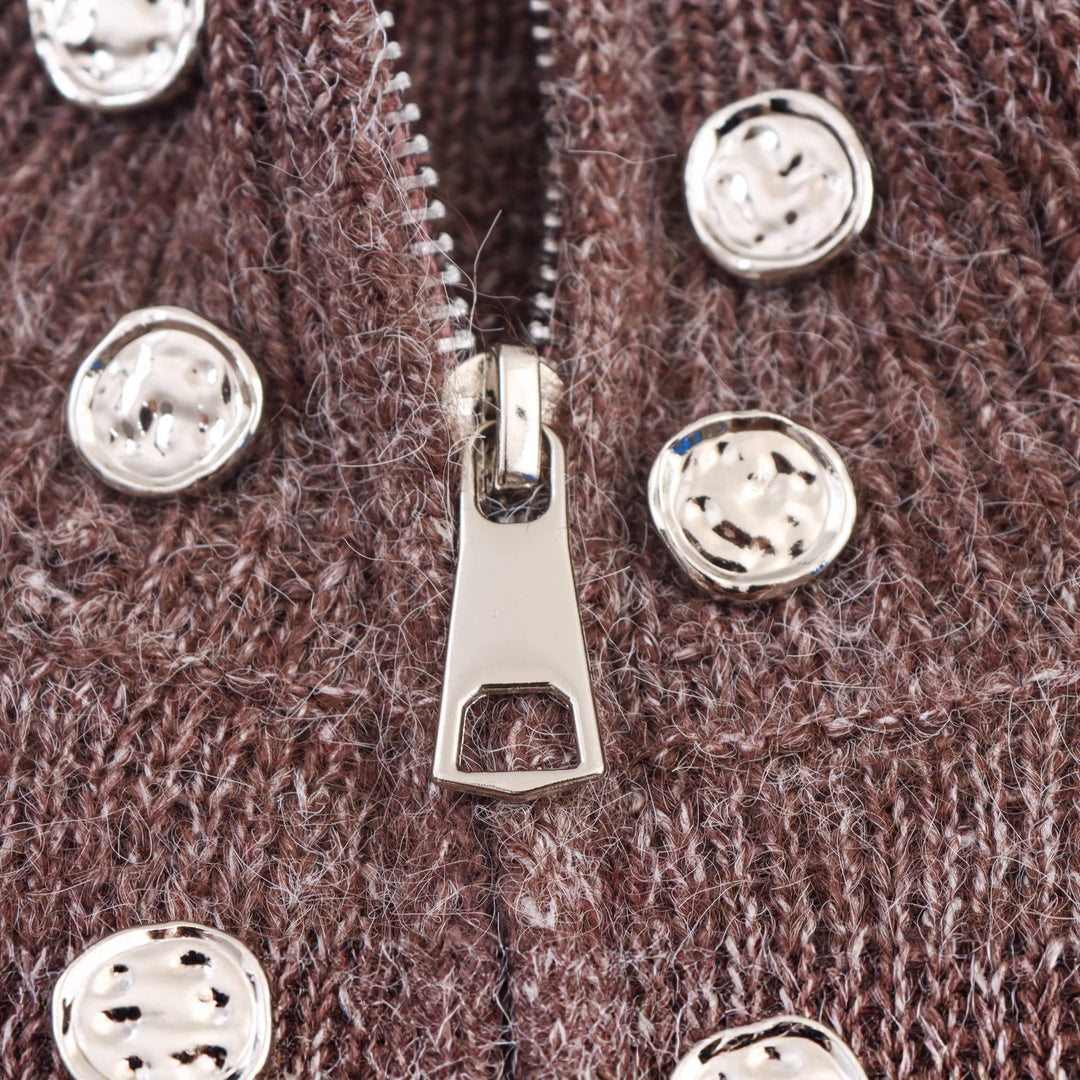 Damen modischer Strickpullover mit stilvollem Reißverschluss und dekorativen Knöpfen Heidi-Mode