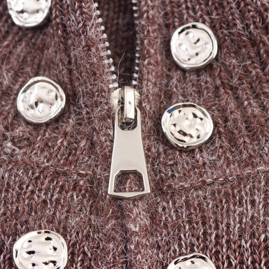 Damen modischer Strickpullover mit stilvollem Reißverschluss und dekorativen Knöpfen Heidi-Mode